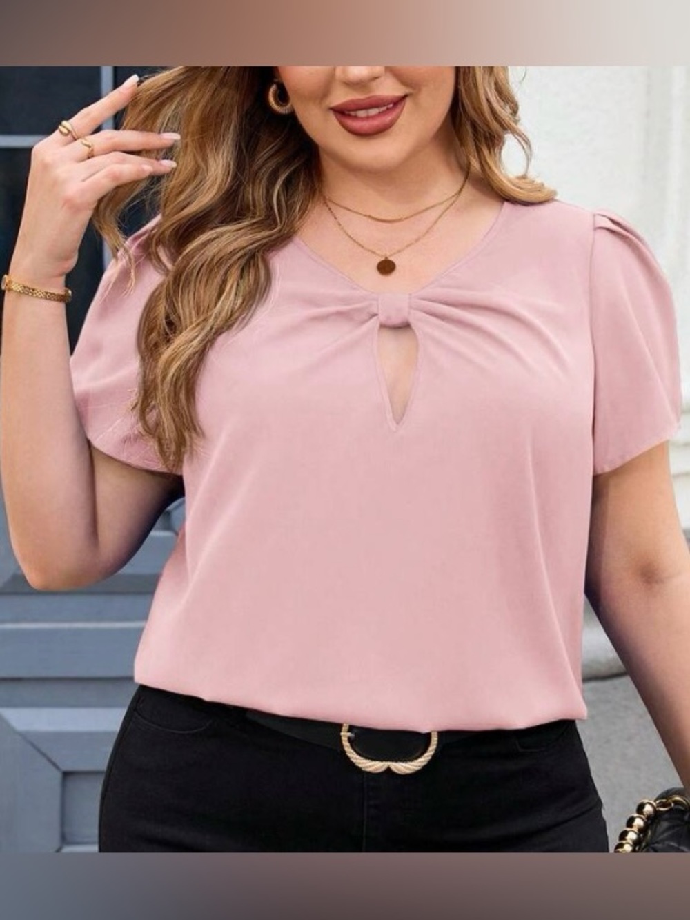 Liz Claiborne Dusty Rose Knot-Front Short Sleeve Top